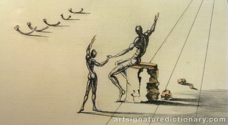 Close-up details showing Salvador DALI signature forgery characteristics