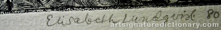 Authentic signature by Elisabeth LUNDQVIST on  artwork
