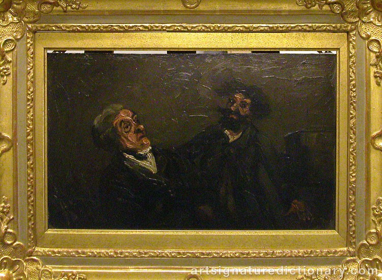 Close-up details showing Honoré DAUMIER signature forgery characteristics