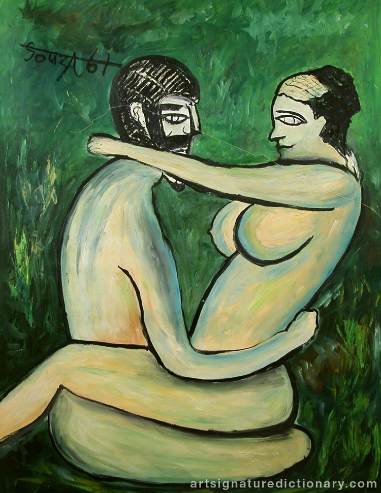 Close-up details showing Francis Newton SOUZA signature forgery characteristics