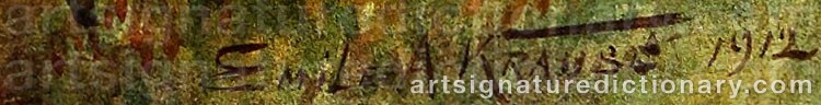 Authentic signature by Emil Axel KRAUSE on artwork