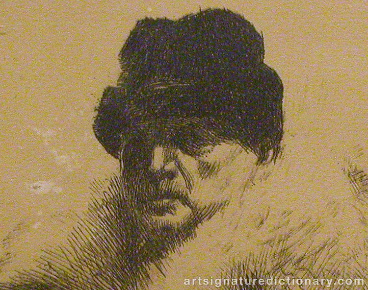 Close-up details showing Anders ZORN signature forgery characteristics
