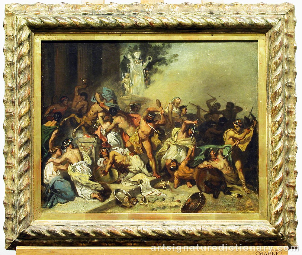 Close-up details showing Eugène DELACROIX signature forgery characteristics