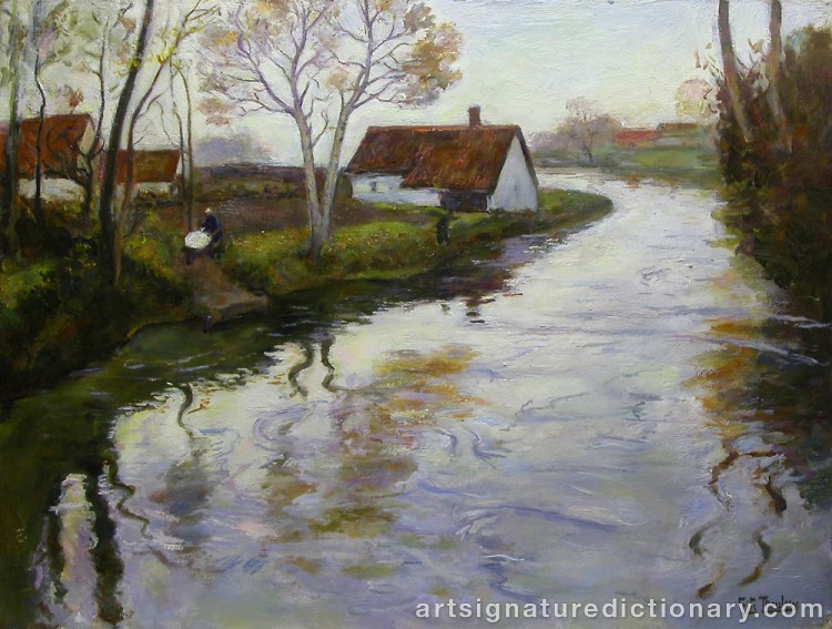 Close-up details showing Frits THAULOW signature forgery characteristics