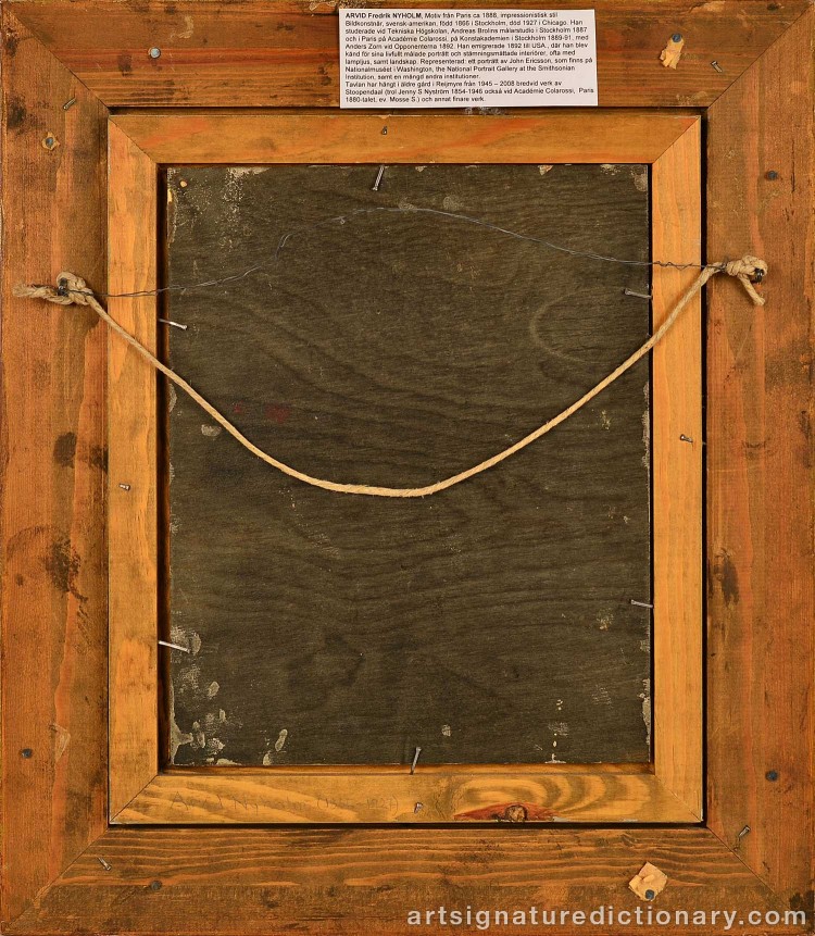 Close-up details showing Arvid Fredrik NYHOLM signature forgery characteristics