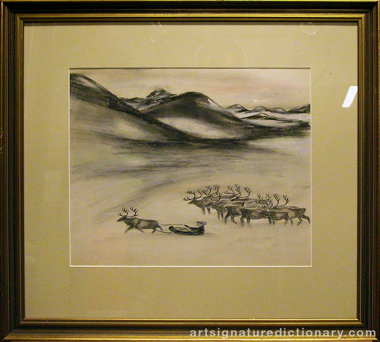 Close-up details showing Nils Nilsson (Sami Artist) SKUM signature forgery characteristics