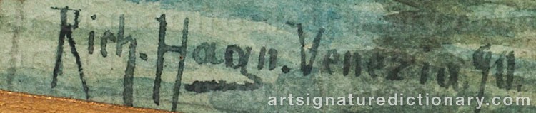 Authentic signature by Richard Von HAGN on  artwork
