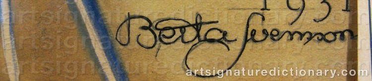 Authentic signature by Berta Maria SVENSSON-PIEHL on artwork