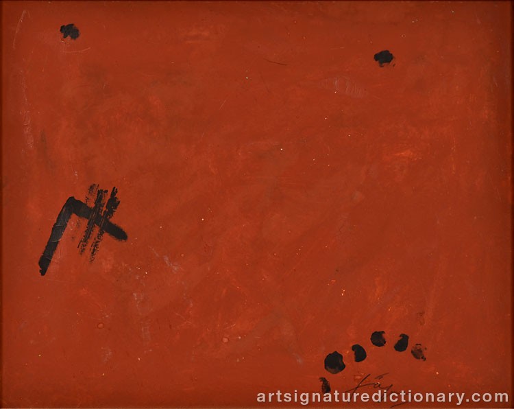 Close-up details showing Antoni TAPIES signature forgery characteristics