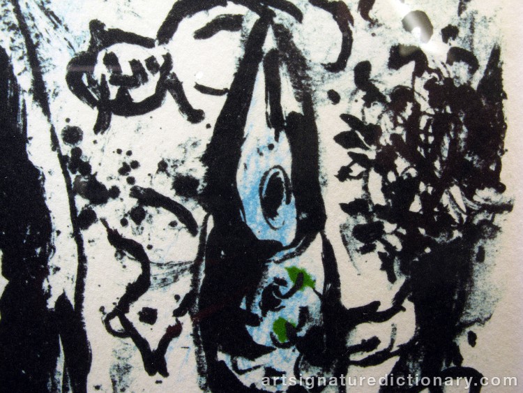 Close-up details showing Marc CHAGALL signature forgery characteristics