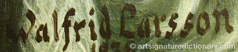 Authentic signature by Walfrid LARSSON on  artwork