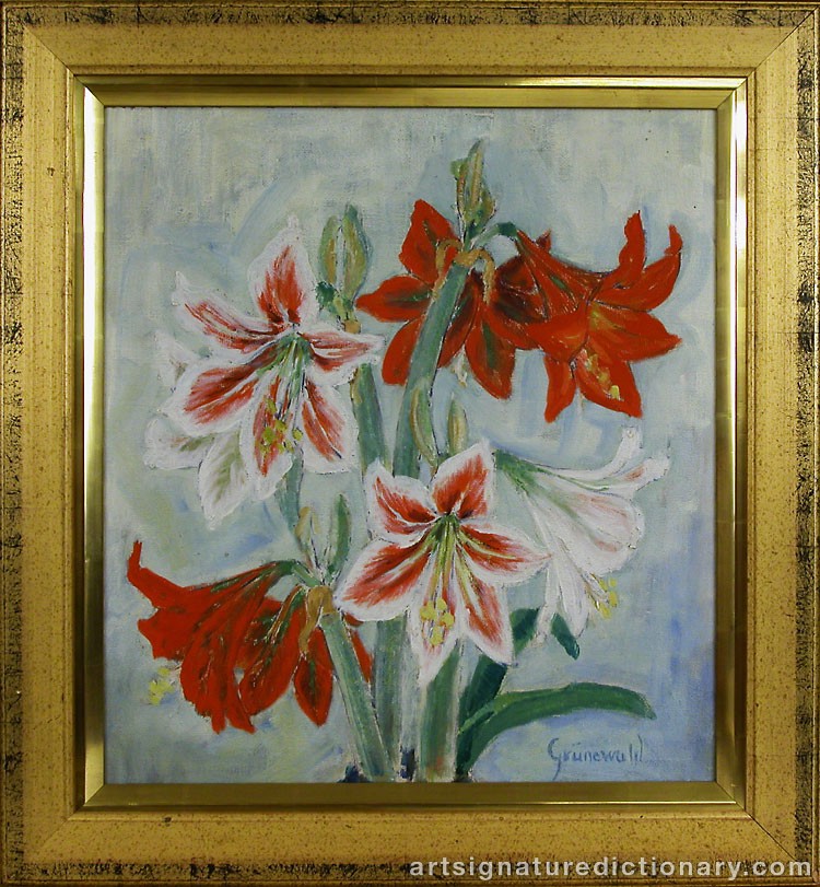 Close-up details showing Isaac GRÜNEWALD signature forgery characteristics