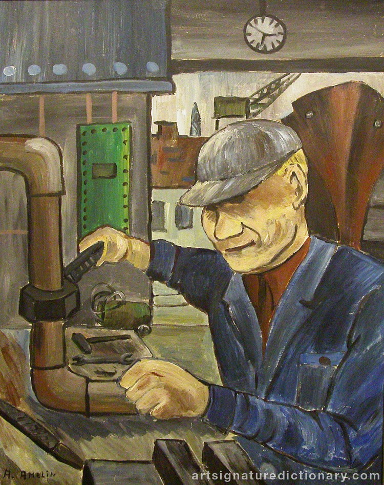 Close-up details showing Albin AMELIN signature forgery characteristics