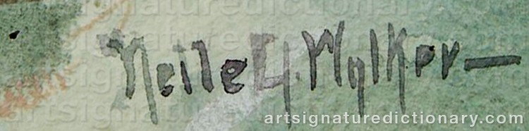 Authentic signature by Nell Gertrude Walker WARNER on Painting/Watercolour artwork
