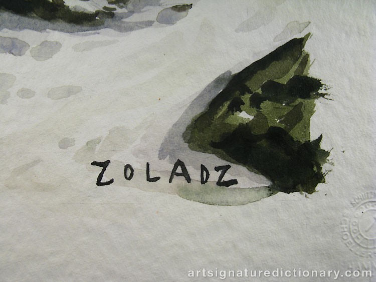 Close-up details showing Stanislaw ZOLADZ signature forgery characteristics