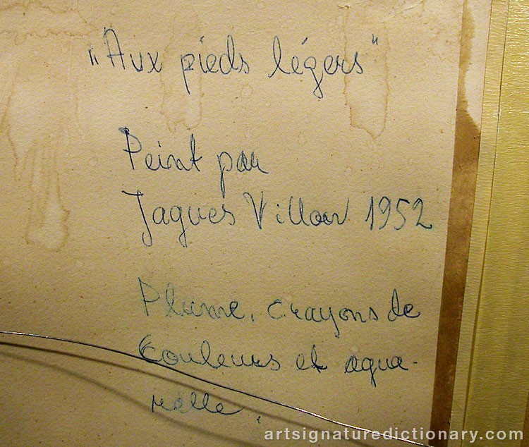 Close-up details showing Jacques VILLON signature forgery characteristics