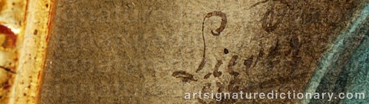 Authentic signature by Friedrich Johann Gottlieb ‘Franz’ LIEDER on  artwork
