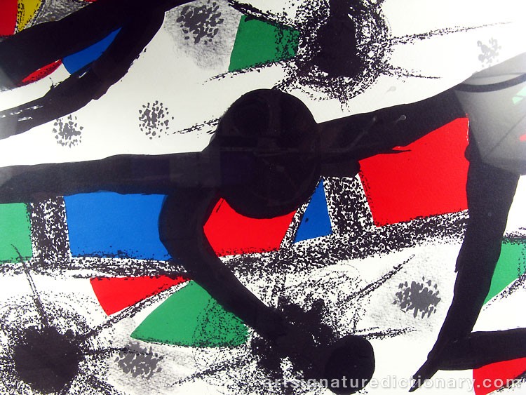 Close-up details showing Joan MIRO signature forgery characteristics