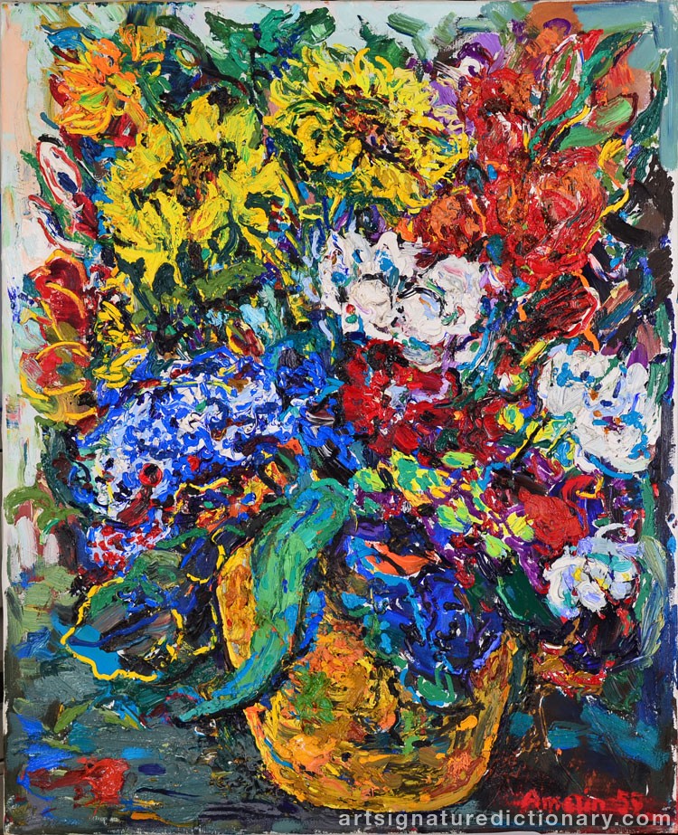 Close-up details showing Albin AMELIN signature forgery characteristics