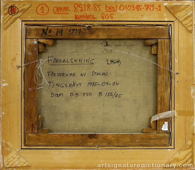 Close-up details showing Edvard MUNCH signature forgery characteristics