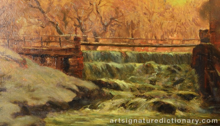 Close-up details showing Frits THAULOW signature forgery characteristics