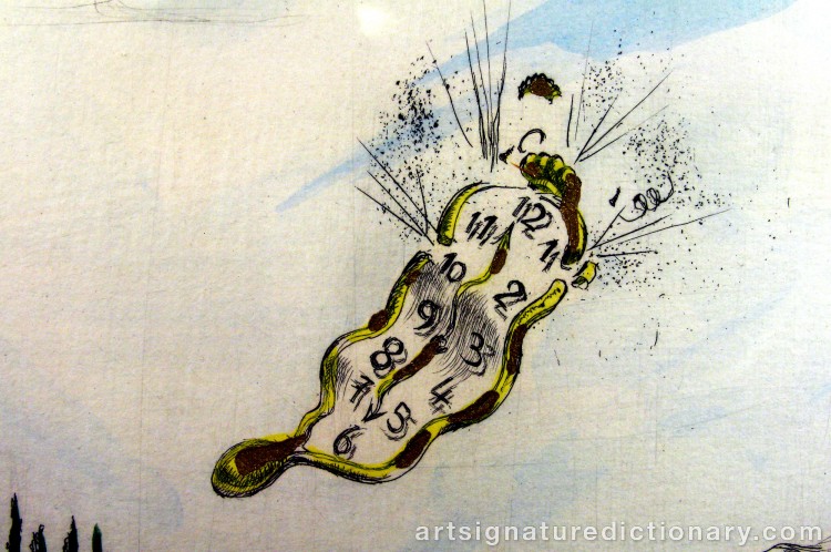 Close-up details showing Salvador DALI signature forgery characteristics