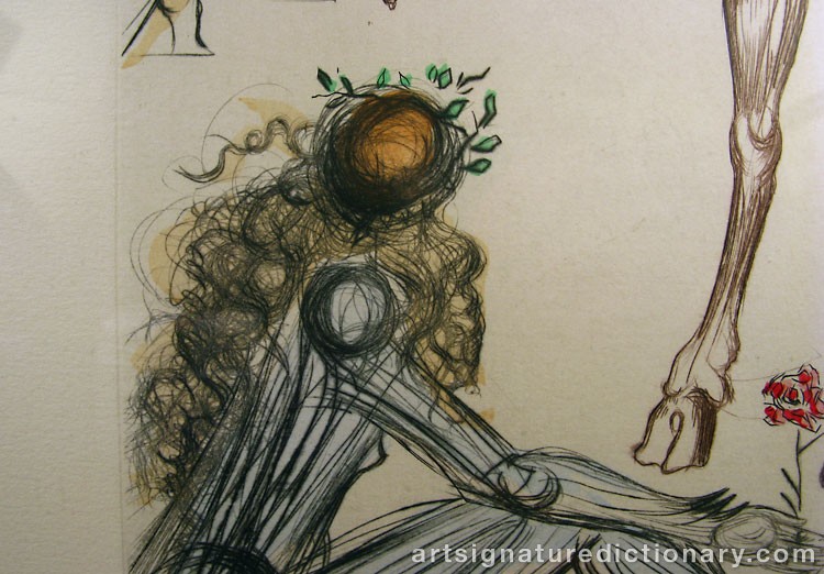 Close-up details showing Salvador DALI signature forgery characteristics