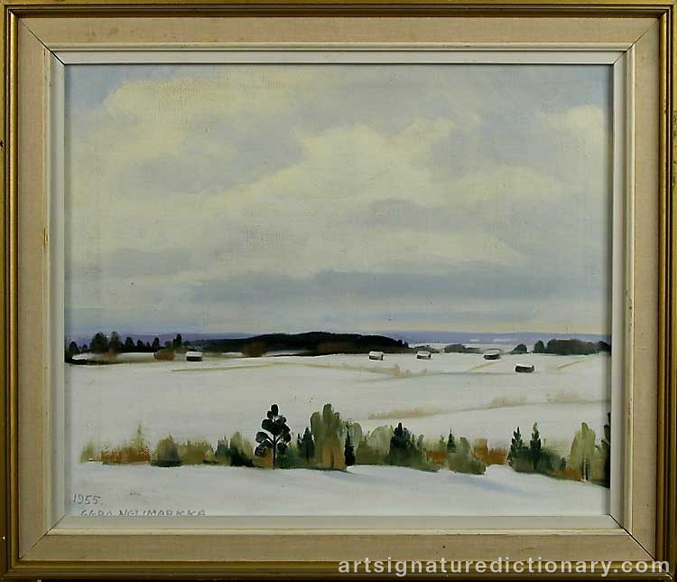 Close-up details showing Eero NELIMARKKA signature forgery characteristics