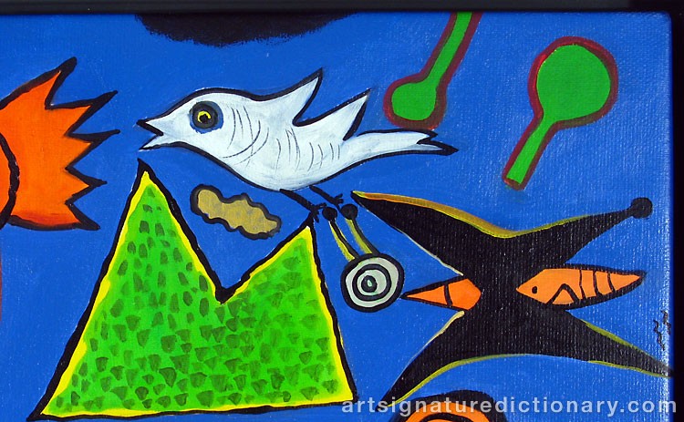 Close-up details showing Cornelis Guillaum Corneille Van ‘Corneille’ BEVERLOO signature forgery characteristics