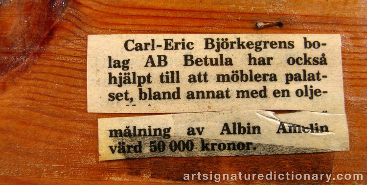 Close-up details showing Albin AMELIN signature forgery characteristics