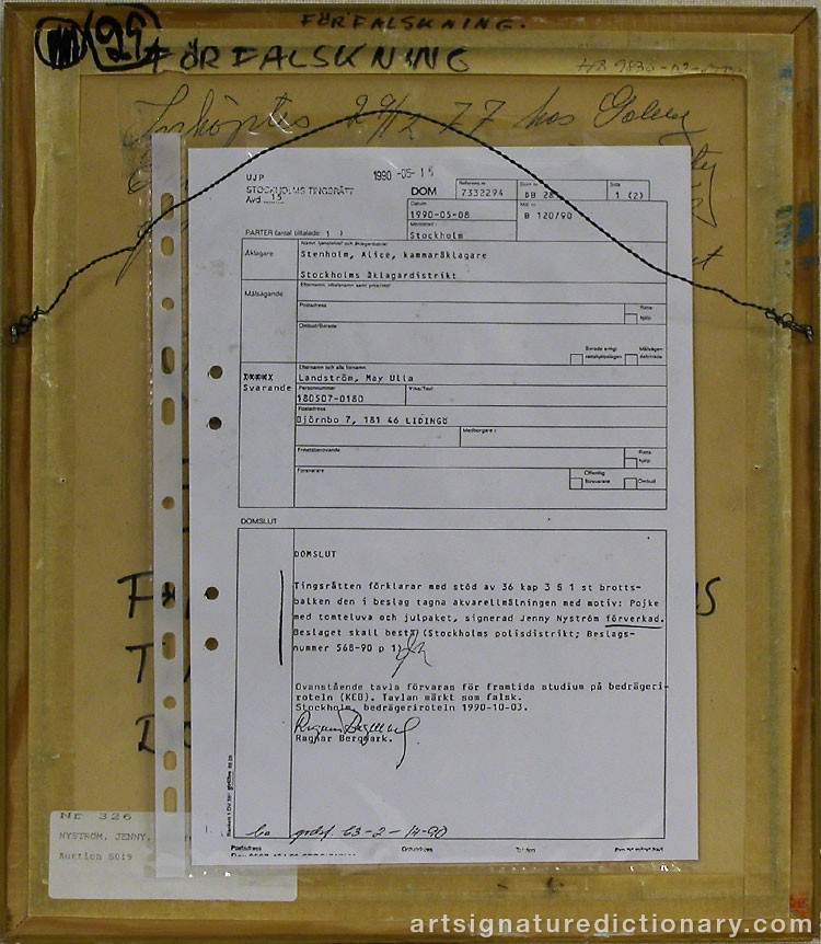 Close-up details showing Jenny NYSTRÖM signature forgery characteristics