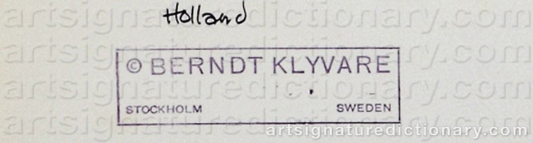 Authentic signature by Berndt KLYVARE on  artwork
