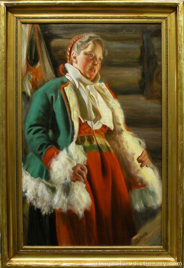 Close-up details showing Anders ZORN signature forgery characteristics