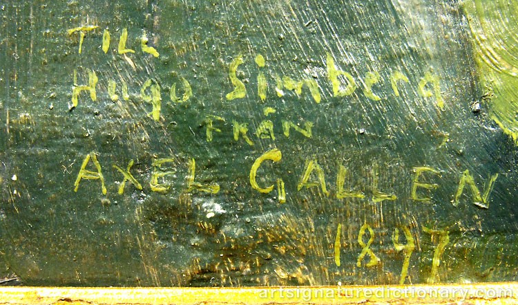 Close-up details showing Akseli GALLEN-KALLELA signature forgery characteristics