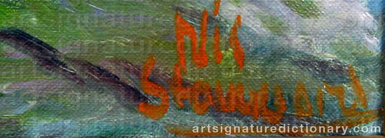 Authentic signature by Nis STOUGAARD on artwork
