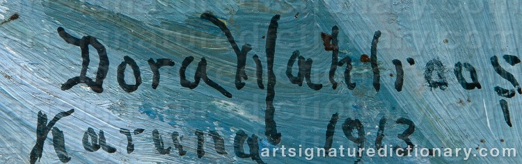 Authentic signature by Dora WAHLROOS on Painting/Watercolour artwork