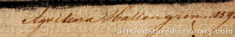 Authentic signature by Anna Agnilina HALLENGREN on artwork