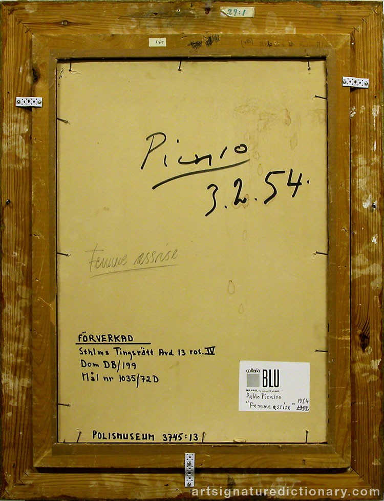 Close-up details showing Pablo PICASSO signature forgery characteristics