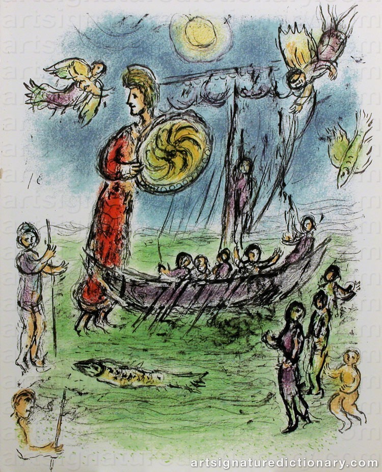 Close-up details showing Marc CHAGALL signature forgery characteristics