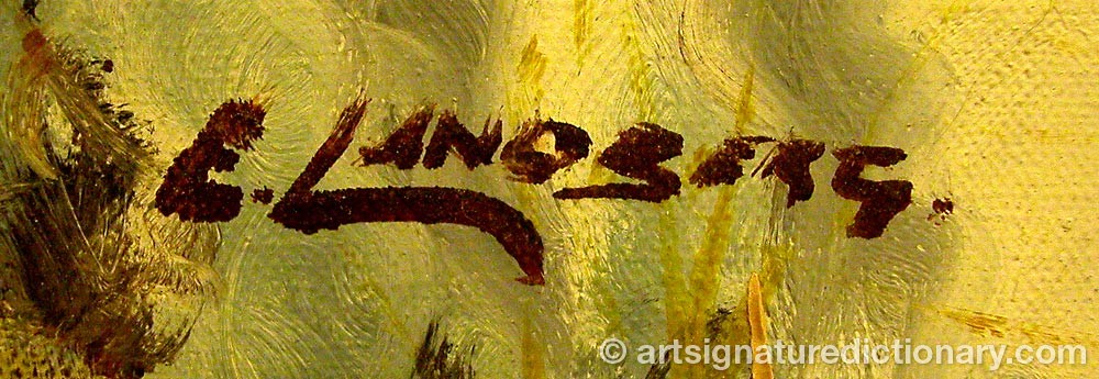 Authentic signature by E LANDBERG on  artwork