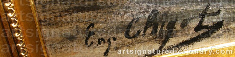 Authentic signature by Eugène Henri Alexandre CHIGOT on artwork