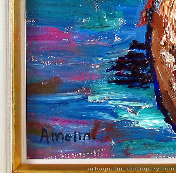 Close-up details showing Albin AMELIN signature forgery characteristics