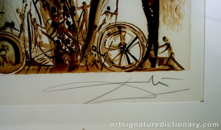 Close-up details showing Salvador DALI signature forgery characteristics
