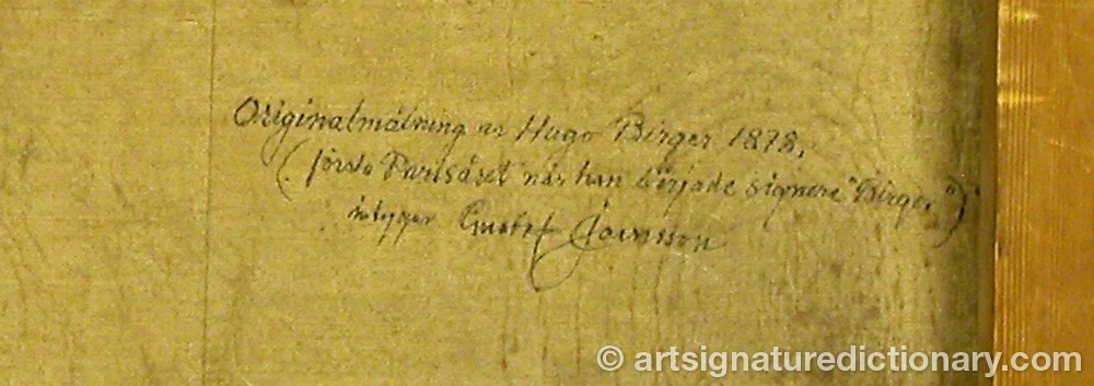 Close-up details showing Hugo BIRGER signature forgery characteristics