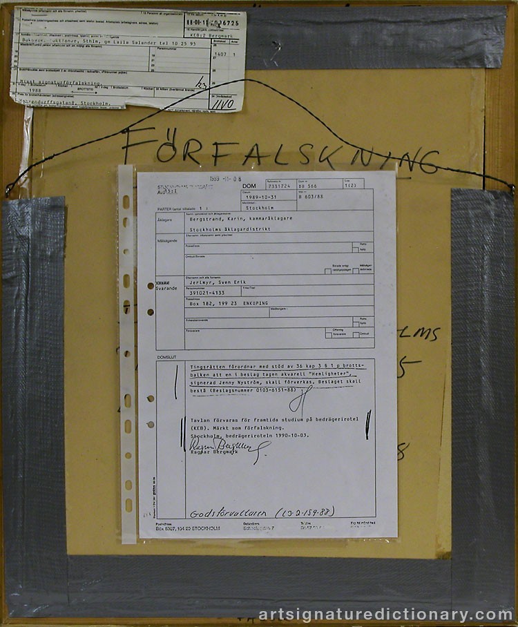 Close-up details showing Jenny NYSTRÖM signature forgery characteristics