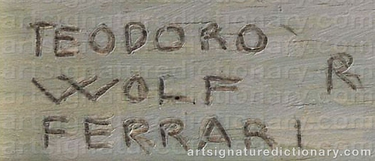 Authentic signature by Teodoro WOLF-FERRARI on  artwork