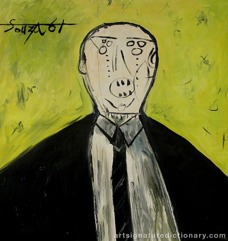 Close-up details showing Francis Newton SOUZA signature forgery characteristics