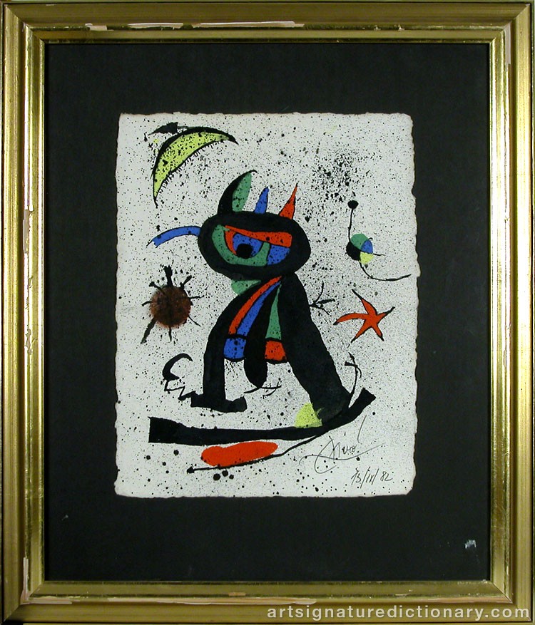 Close-up details showing Joan MIRO signature forgery characteristics