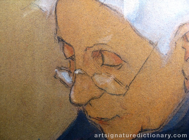 Close-up details showing Helene SCHJERFBECK signature forgery characteristics