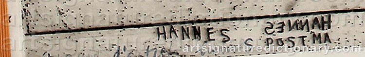 Authentic signature by Hannes POSTMA on  artwork